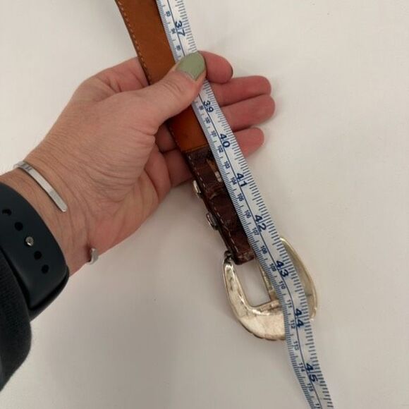 Vintage MCM Women's Crocodile Embossed Leather Silver Buckle Waist Belt Brown - Picture 6 of 16